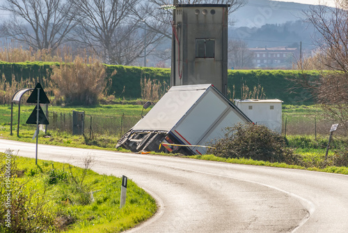 A truck went off the road near an electrical substation, Collesalvetti, Italy