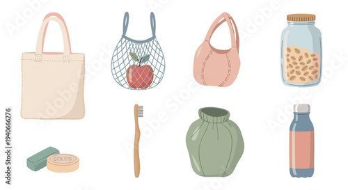 Eco-friendly zero waste products for sustainable living are neatly arranged, showcasing a collection of reusable items and natural alternatives.