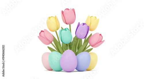 Easter Celebration with Tulips and Eggs
