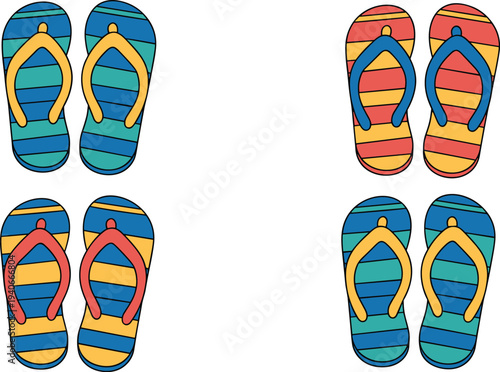 Colorful flip flop sandals set summer beach footwear vector illustration casual vacation slippers