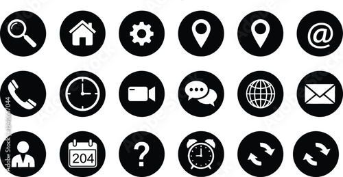 Collection of 20 black and white web icons
