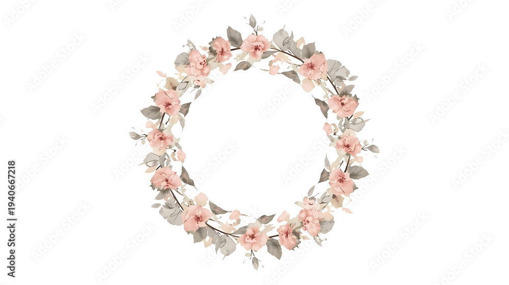 Fototapeta premium Hand Painted Watercolor Floral Element with Pink Flowers and Sage Green Foliage