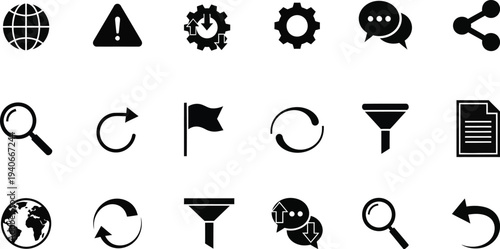 Collection of various icons for search settings and navigation