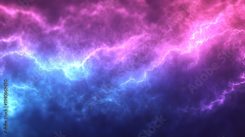 Electric energy pulses across vibrant, colorful atmospheric vapor in abstract digital display.