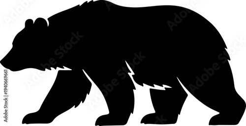 A striking silhouette of a large brown bear walking forward showcasing its powerful build and imposing presence high-quality.