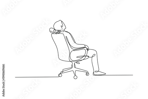 Minimalist line of a person sitting reclined in an office chair line minimalist black and white monochrome