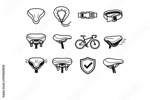 Method fastening outline riding seat structure geometry icon bike compatibility vector