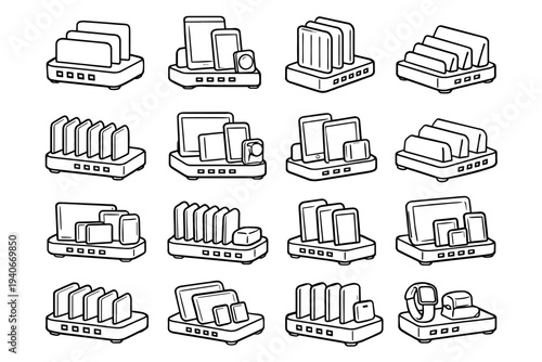 Bays workspace geometry organized charging tablet usb modern icon vector