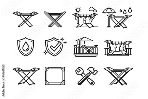 Proportions outdoor gear icon clean strong clothing vector foldable rack outline durable