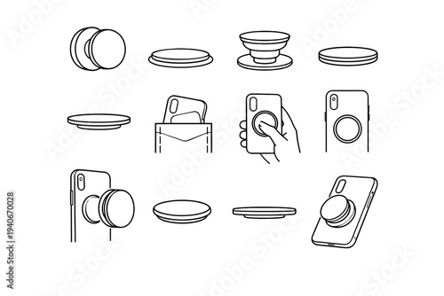 Refined magnetic clean accessory collapsible grip body vector phone design icon