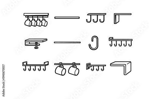 Under metal icon mug frame compact minimalist vector hanging shelf design edge