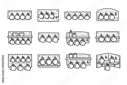 Hook cup mounted inserts metal icon look wall modern clean vector rustic