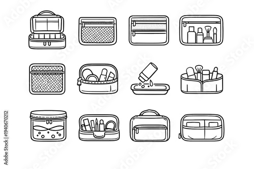 Mesh form icon storage case cosmetic modern net compact fabric vector