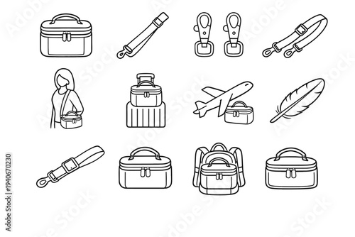 Portability icons icon slim design mobility bag makeup hooks vector portable travel