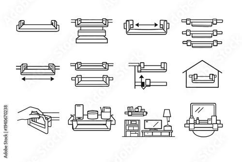 Practical concept compatibility solution clip tray geometry household shelf icon vector
