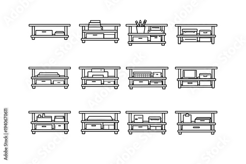Concept capacity shelf under space geometry icon productivity vector appearance desk accessory
