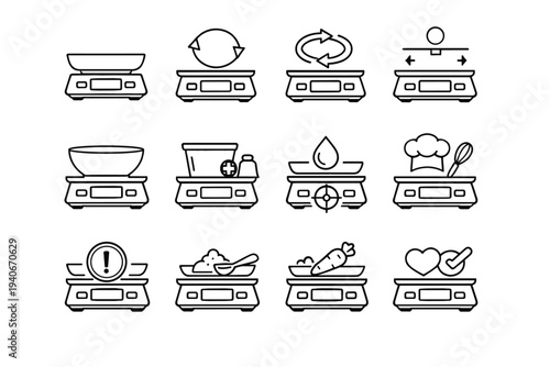 Feature tidy digital measurement icon proportions weight vector cooking kitchen scale