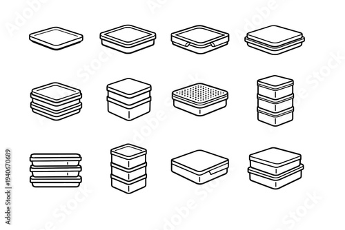 Modern surface top vector storage icon outline design lid nesting stacking