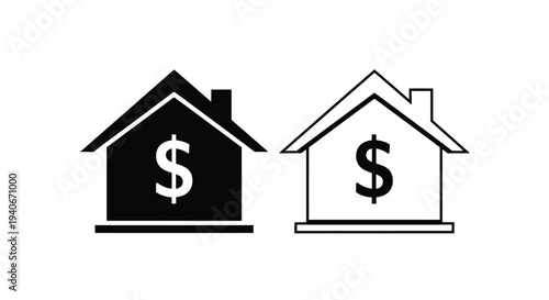 Two house icons with dollar signs representing property value or real estate