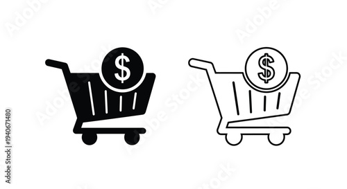 Shopping cart icons with dollar signs representing online purchases and costs