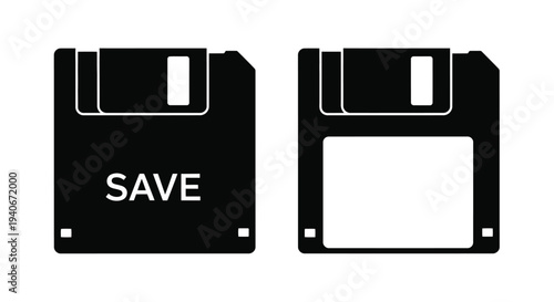 Two black floppy disk icons with save text on one
