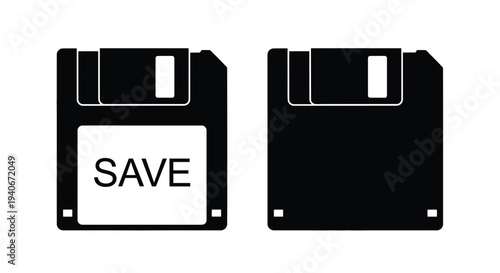 Two black floppy disk icons one displaying the word save