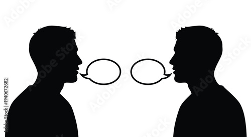 Two men in silhouette facing each other with speech bubbles above