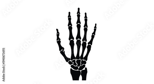A stark black silhouette depicting a human hand skeleton