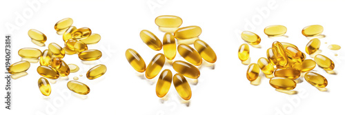 set of fish oil capsules omega 3 vitamin d yellow softgel supplement healthy transparent background png