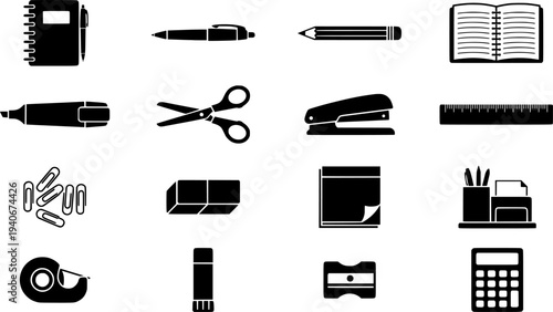 Variety of hand-drawn stationery and writing tools
