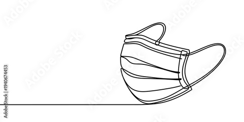 Continuous line medical face mask protection healthcare safety concept illustration
