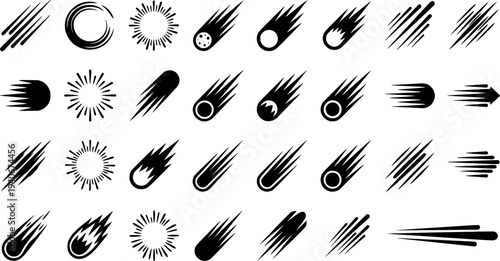 Collection of dynamic speed lines and motion effects in black and white design elements
