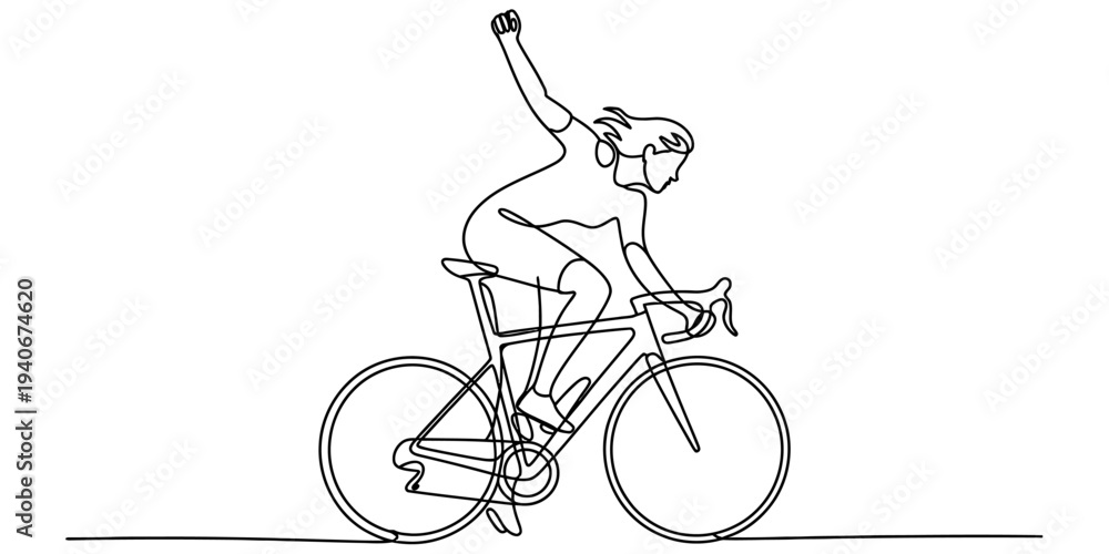 Fototapeta premium Continuous line cyclist riding bicycle active lifestyle sport illustration concept