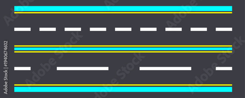 Road Markings Collection: Vector Illustration of Different Traffic Lane Lines on Asphalt Background