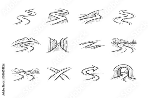 Icon simple image trail meander generation passage pencil ridge traverse route contour