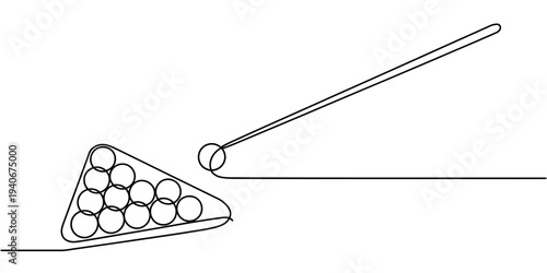 Continuous line billiard cue and balls pool game sport illustration