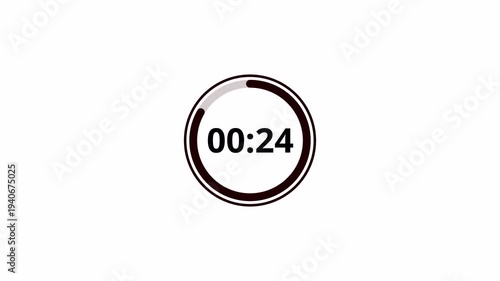 30 second countdown timer animation on a transparent background, 30 second to 0 second countdown timer with alpha channel in 4k.