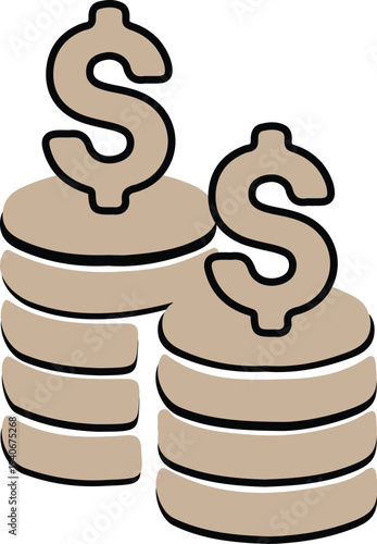 Monetary Stacks: Two stacks of coins, each adorned with a dollar sign, represent financial concepts. This image captures the essence of wealth and investment. 