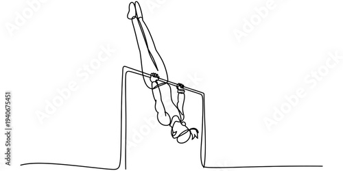 Continuous line gymnast performing uneven bars artistic gymnastics sport illustration