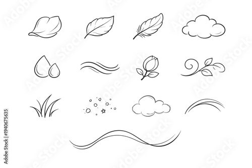 Curl vine vector tip faint soft icon set lull outline tender feather