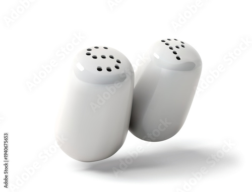 Pair of White Salt and Pepper Shaker isolated 3D vector icon render illustration