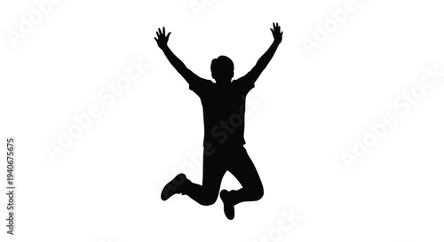 Silhouette of a person jumping with arms raised in joyful celebration
