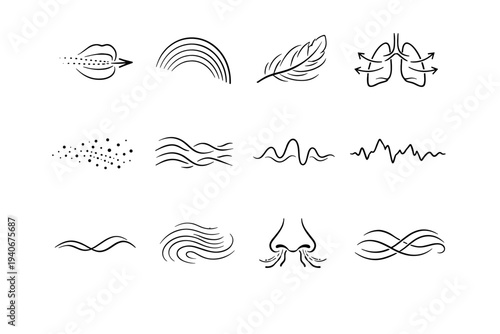 Simple human pressure oxygen inhale breath image lung curve modulation generation icon