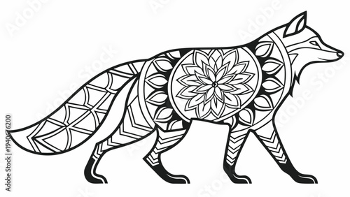 Fox mandala coloring page with geometric fur detail geometric pattern animal