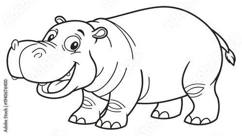 Smiling baby hippo standing with open mouth and big eyes smiling hippo cartoon hippo