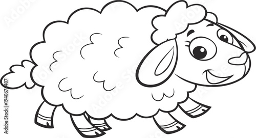 Smiling sheep cartoon character with fluffy wool woolly
