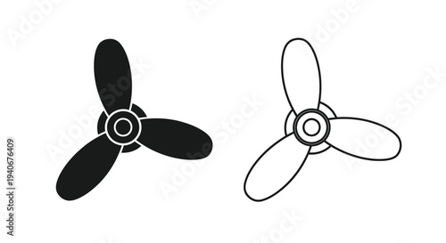 A simple black and white illustration of a three bladed propeller