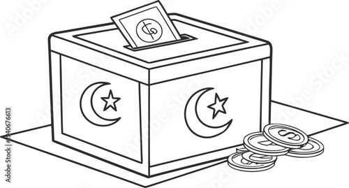 Eid charity donation box with crescent moon and star