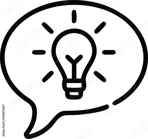 Speech Bubble with Lightbulb Idea Line Art Icon
