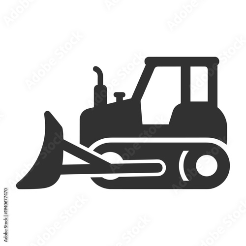 Bulldozer icon symbol for construction industry and heavy machinery on white background